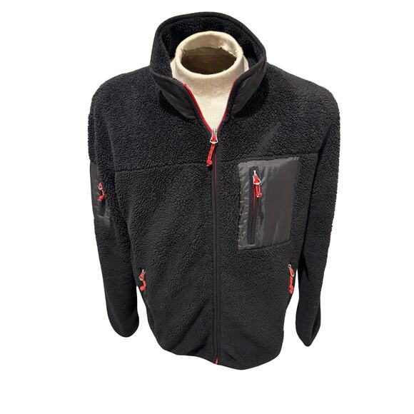 Hawke & Co Burkman Bros Sherpa Fleece Jacket Black Zip Pockets Men’s M - Picture 1 of 6